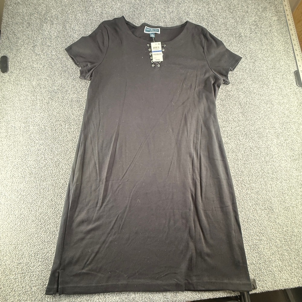 Karen Scott Sport Womens XL Black Lace Up Grommet Neck Cotton T-Shirt Dress NEW